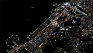 A picture taken from space shows the Burj Khalifa