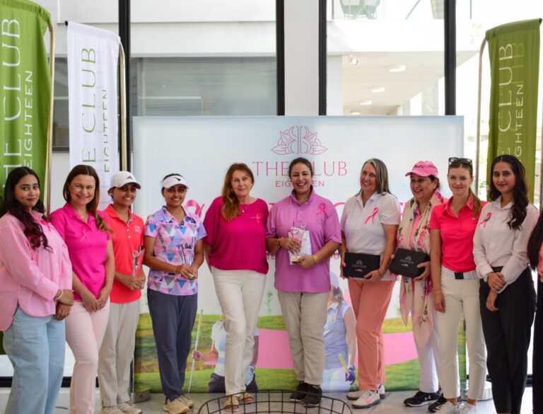 Golfers supporting breast cancer awareness at Pinktober tournament in Islamabad