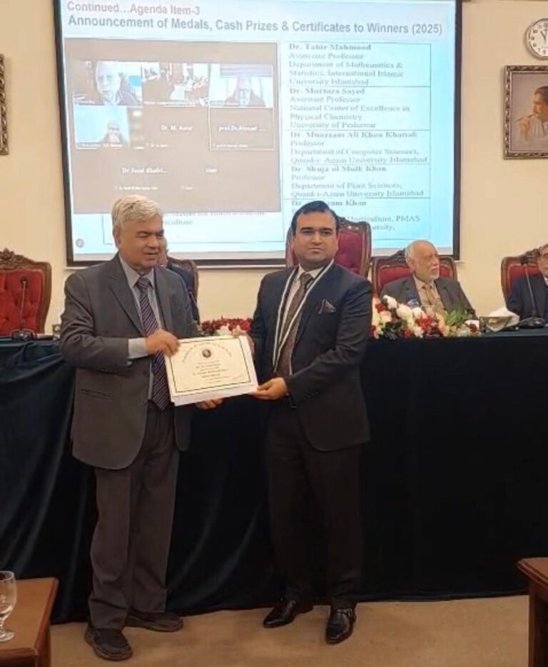 Prestigious Recognition for Arid University, Dr. Azam Khan Awarded PAS Gold Medal