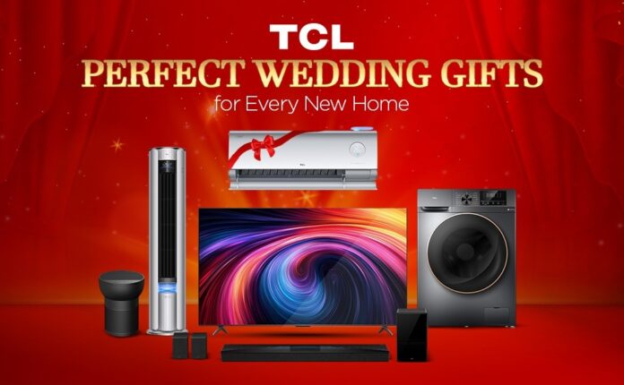 TCL home appliances and QLED television showcased as wedding gifts for a new home