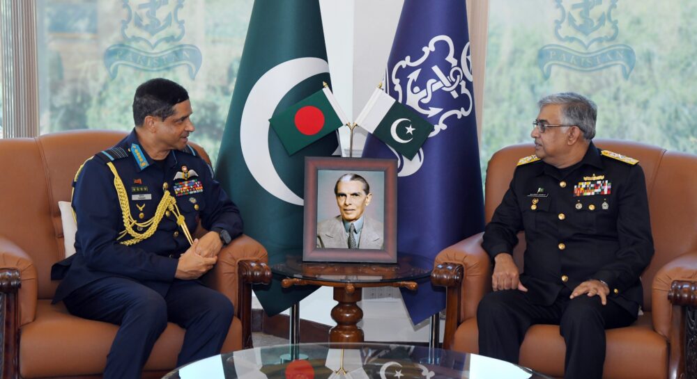 Pakistan and Bangladesh military leaders meet in Islamabad to discuss regional security.
