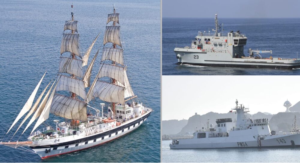 Pakistan Navy and PMSA ships berthed at Port Sultan Qaboos during an official overseas deployment visit to Oman.