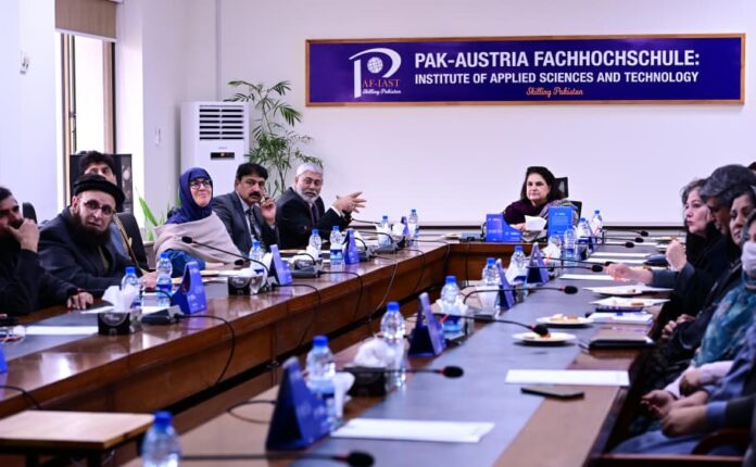 BISP Chairperson Senator Rubina Khalid visits Pak-Austria Institute of Applied Sciences and Technology in Haripur to discuss skill development.
