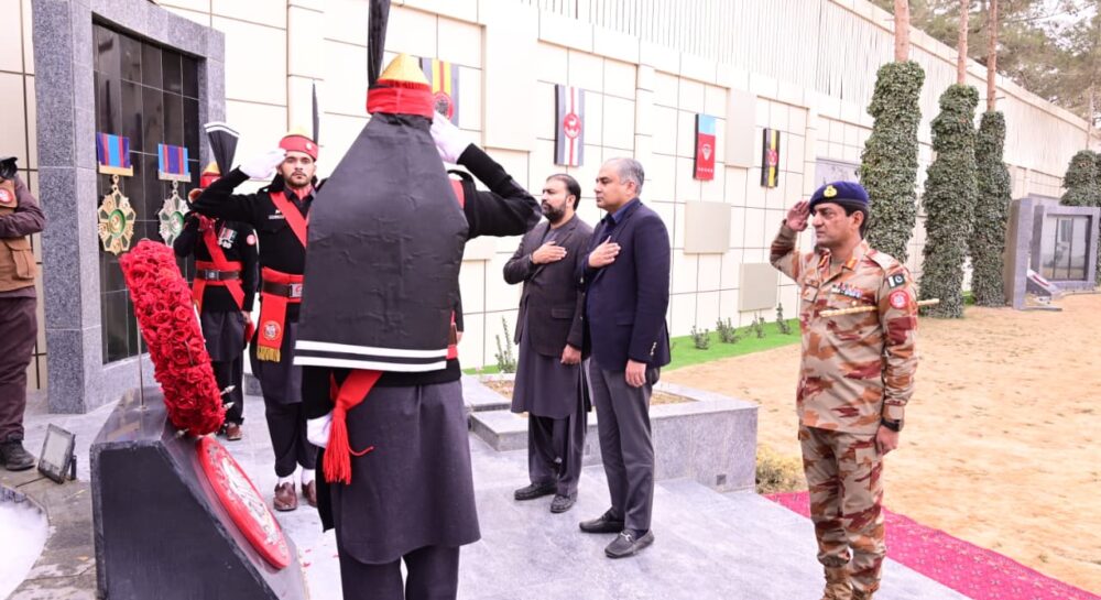 Interior Minister Mohsin Naqvi during visit to FC Balochistan North headquarters in Quetta