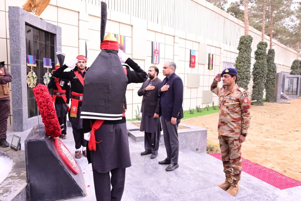 Interior Minister Mohsin Naqvi during visit to FC Balochistan North headquarters in Quetta