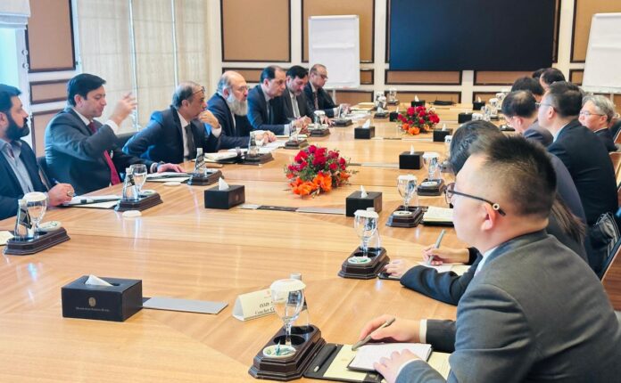 Pakistan Commerce Minister Jam Kamal Khan meeting Chinese Ambassador Jiang Zaidong in Islamabad