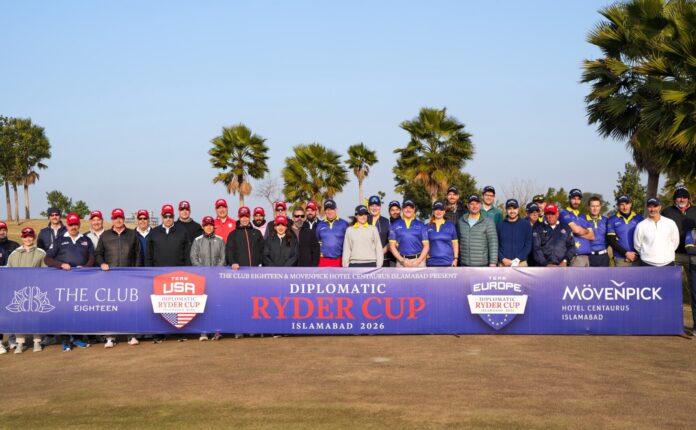 Diplomats compete at the Diplomatic Ryder Cup Islamabad 2026 at Eighteen Golf Course, highlighting golf diplomacy in Pakistan.