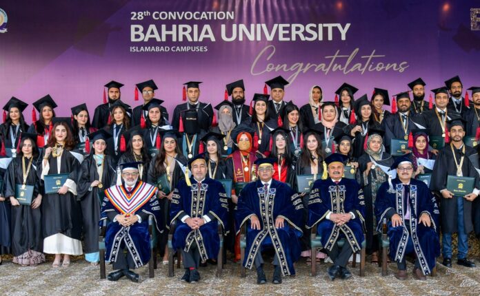 Chief of Naval Staff Admiral Naveed Ashraf confers degrees at Bahria University 28th convocation in Islamabad.