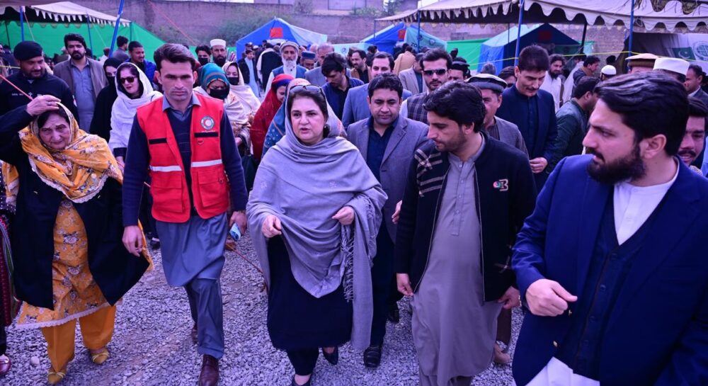 BISP chairperson Rubina Khalid meets IDPs in Bara while reviewing registration and medical facilities.