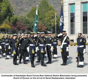 Pakistan and Azerbaijan naval chiefs hold talks on maritime cooperation at Naval Headquarters in Islamabad.