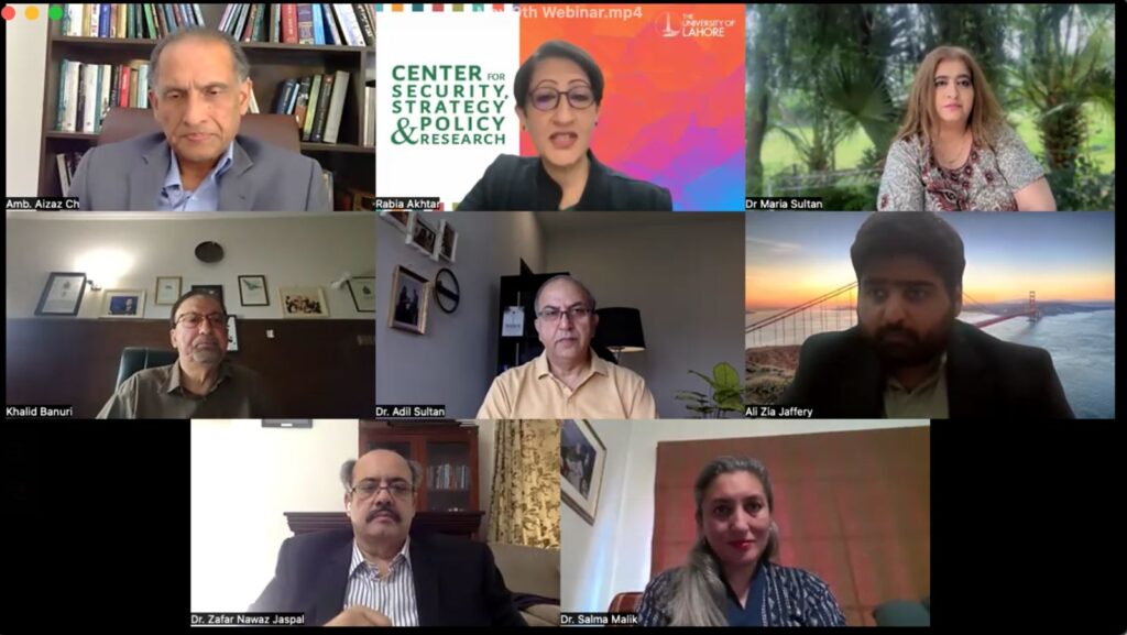 Experts speak during the CSSPR webinar on Pakistan’s strategic repositioning after Marka-e-Haq