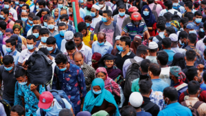 A busy public area in Pakistan reflecting rapid population growth trends