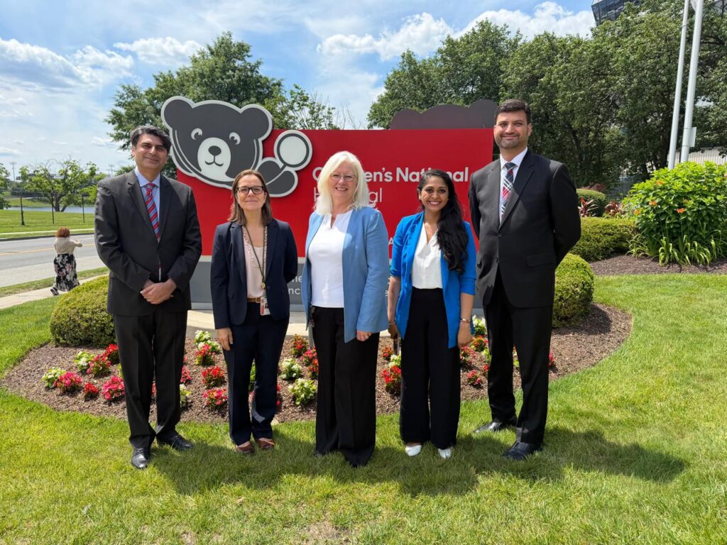 Pakistani officials discuss child mental health services during a visit to a US children's hospital.